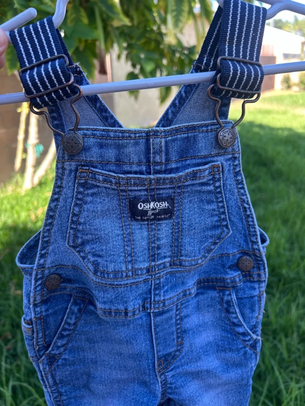OshKosh B'gosh Classic Blue Denim Kids Overalls with Striped Straps